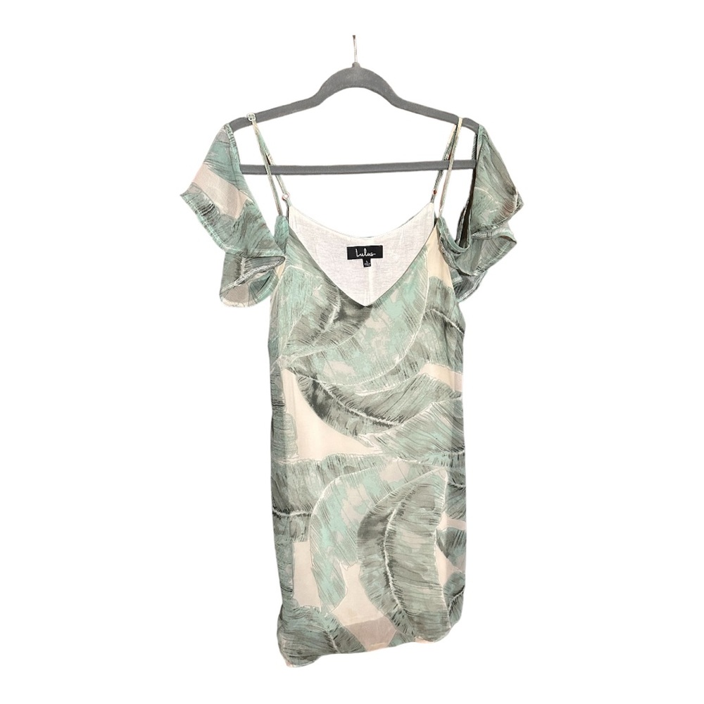 LULUS soft flowy tropical leaf cold shoulder midi tank dress